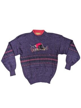 Vintage Intermission Men’s Medium Winter Sweater Wool Blend Purple Embroidered